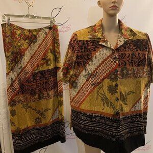 Studio C. Sz 18. 2 Piece dress. Border print. Short Sleeve. Faux Wrap. B89